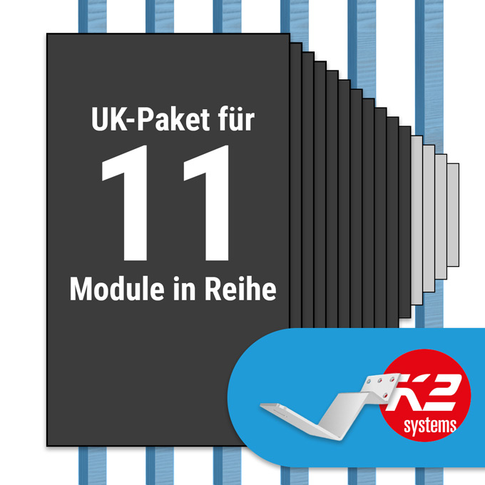 K2 Paket Biberschwanz: 1 Reihe x 11 Module (K2 FLA H35/144 Dachhaken: Jeder Sparren)
