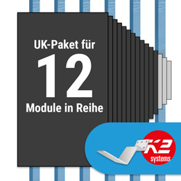 K2 Paket Biberschwanz: 1 Reihe x 12 Module (K2 FLA H35/144 Dachhaken: Jeder Sparren)