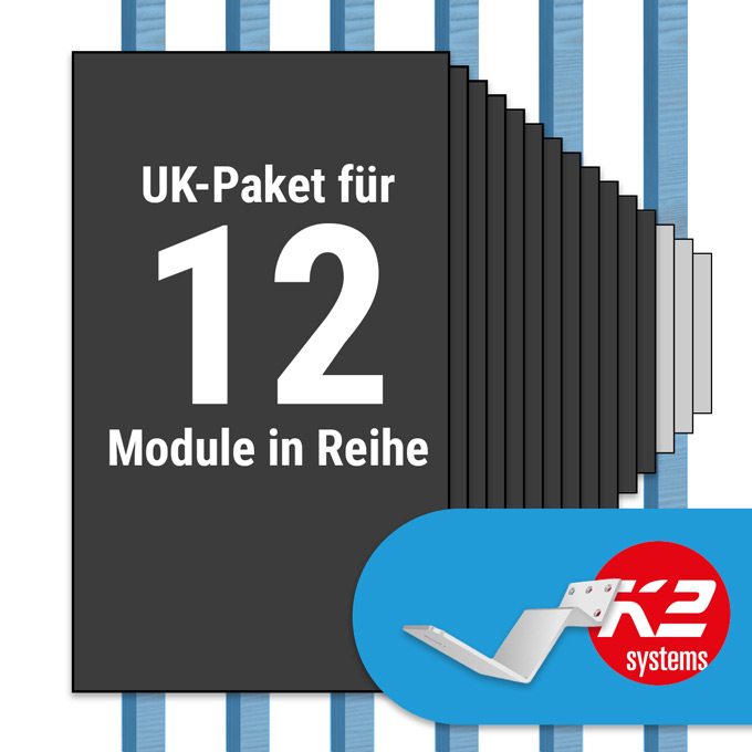 K2 Paket Biberschwanz: 1 Reihe x 12 Module (K2 FLA H35/144 Dachhaken: Jeder Sparren)