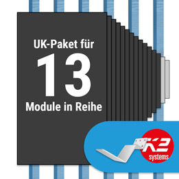 K2 Paket Biberschwanz: 1 Reihe x 13 Module (K2 FLA H35/144 Dachhaken: Jeder Sparren)