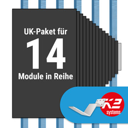 K2 Paket Biberschwanz: 1 Reihe x 14 Module (K2 FLA H35/144 Dachhaken: Jeder Sparren)