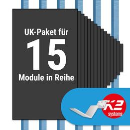 K2 Paket Biberschwanz: 1 Reihe x 15 Module (K2 FLA H35/144 Dachhaken: Jeder Sparren)